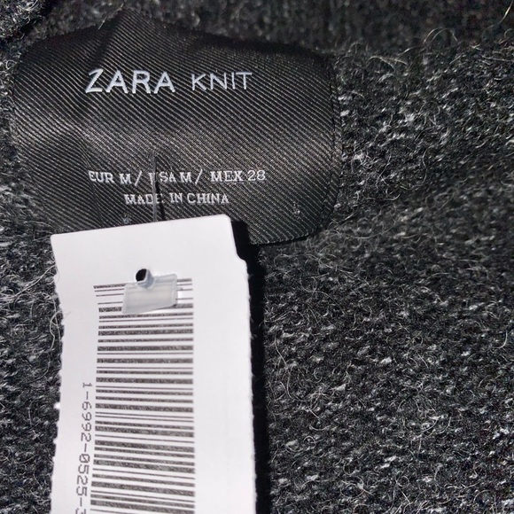 Zara Women Grey Drape Open Front Black Knit Sweater Cardigan Medium - Picture 3 of 8